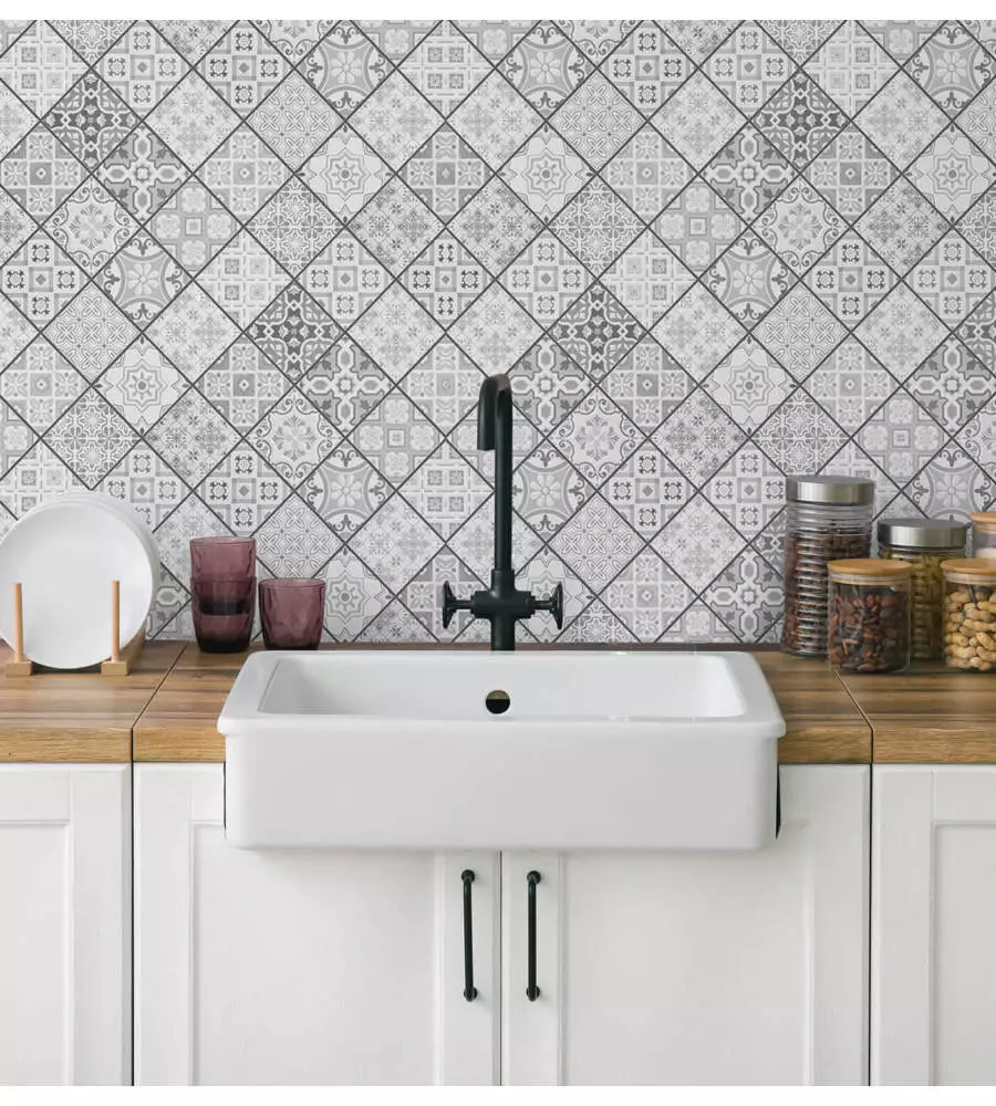 PARASCHIZZI ADESIVO DA CUCINA FANTASIA "PEWTER TILES", 260X60 CM