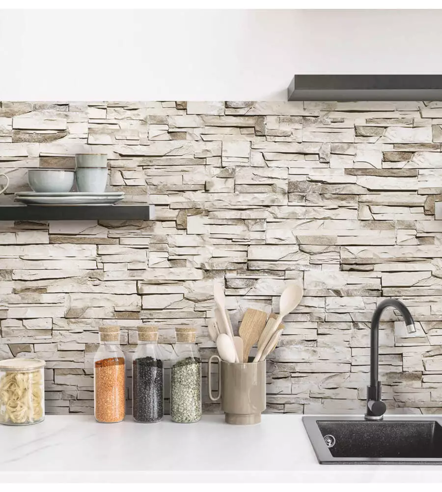 PARASCHIZZI ADESIVO DA CUCINA FANTASIA "BEIGE STONE", 260X60 CM