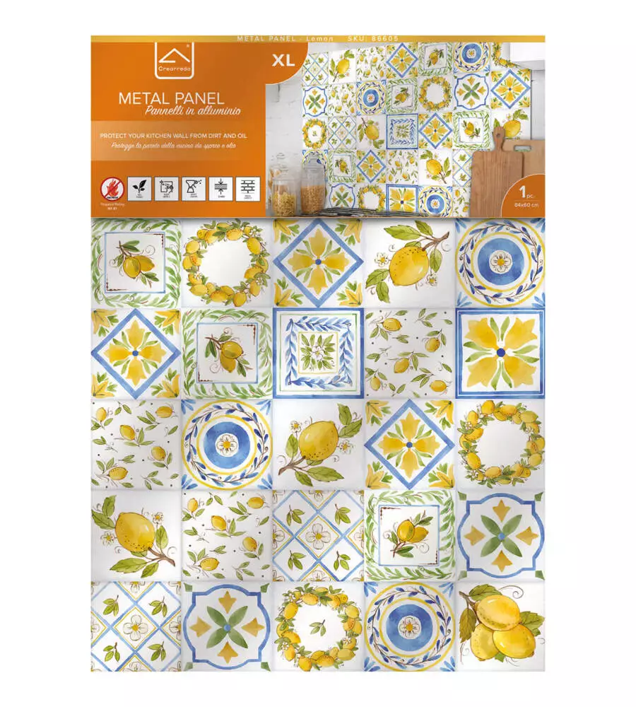 PARASCHIZZI DA CUCINA IN ALLUMINIO FANTASIA "LEMON", 84X60 CM