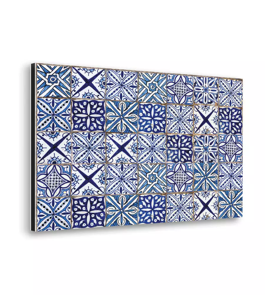 PARASCHIZZI DA CUCINA IN ALLUMINIO FANTASIA "BLUE AZULEJOS", 84X60 CM