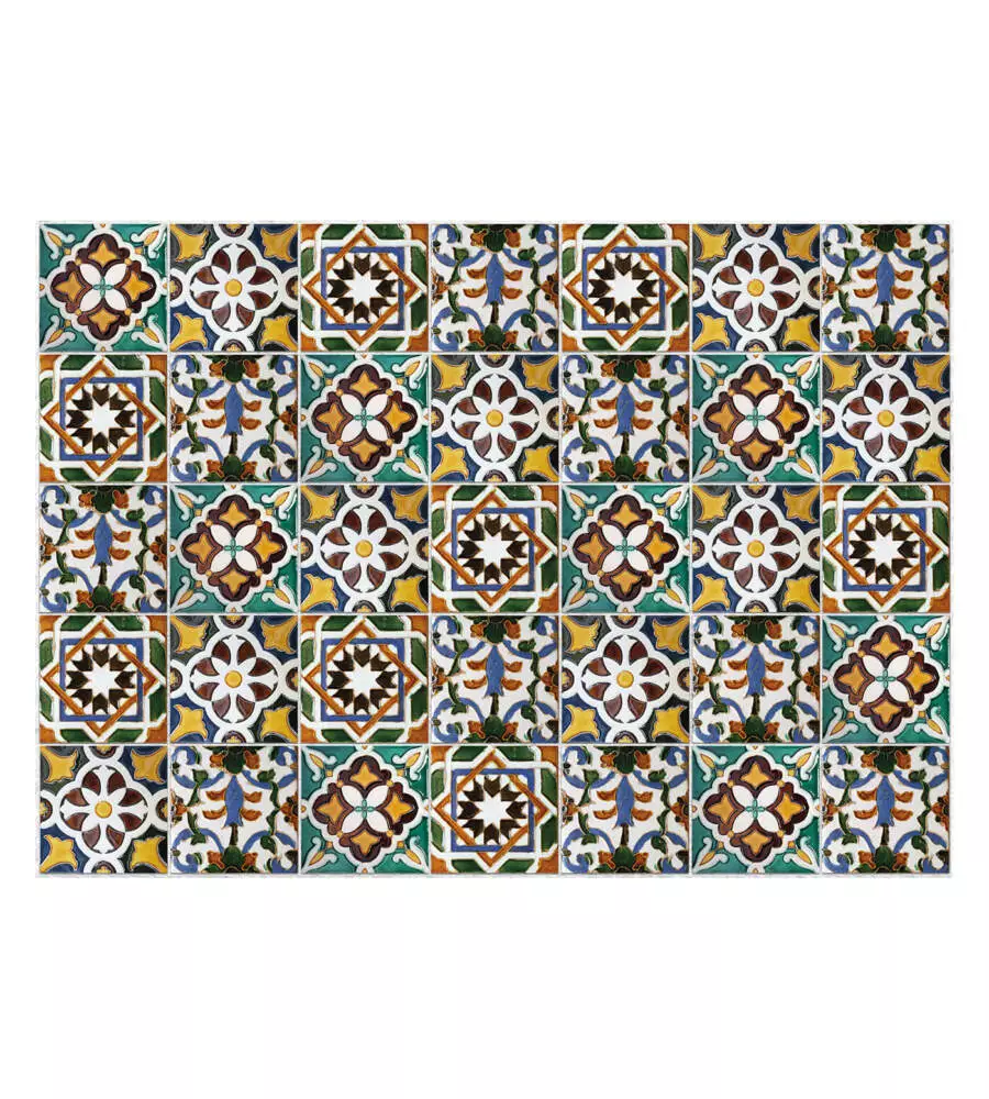 PARASCHIZZI DA CUCINA IN ALLUMINIO FANTASIA "GREEN TILES", 84X60 CM