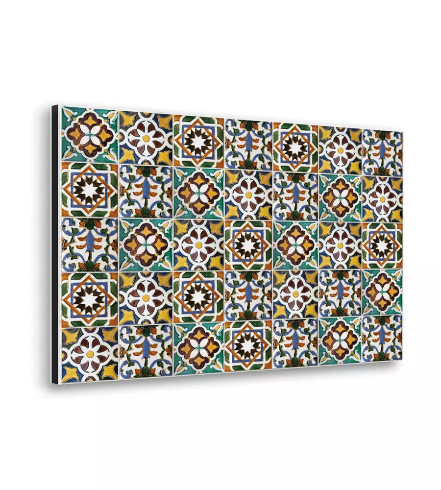PARASCHIZZI DA CUCINA IN ALLUMINIO FANTASIA "GREEN TILES", 84X60 CM