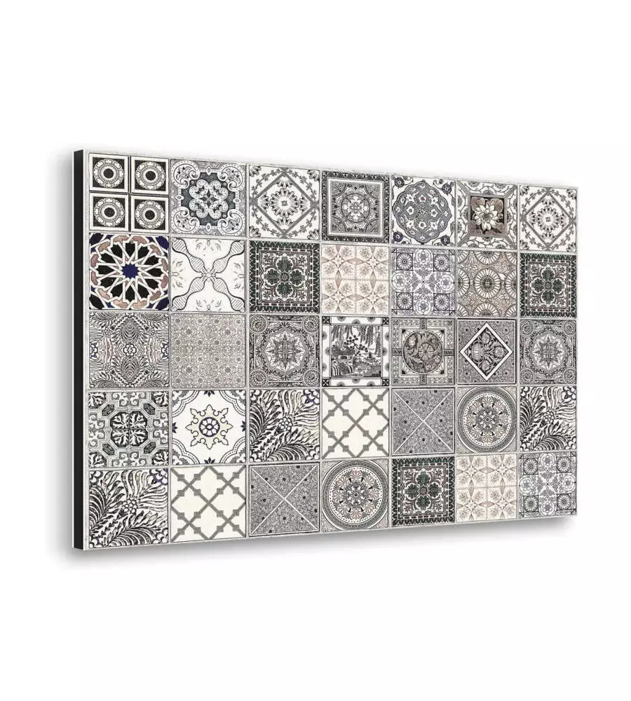 PARASCHIZZI DA CUCINA IN ALLUMINIO FANTASIA "GREY AZULEJOS", 84X60 CM