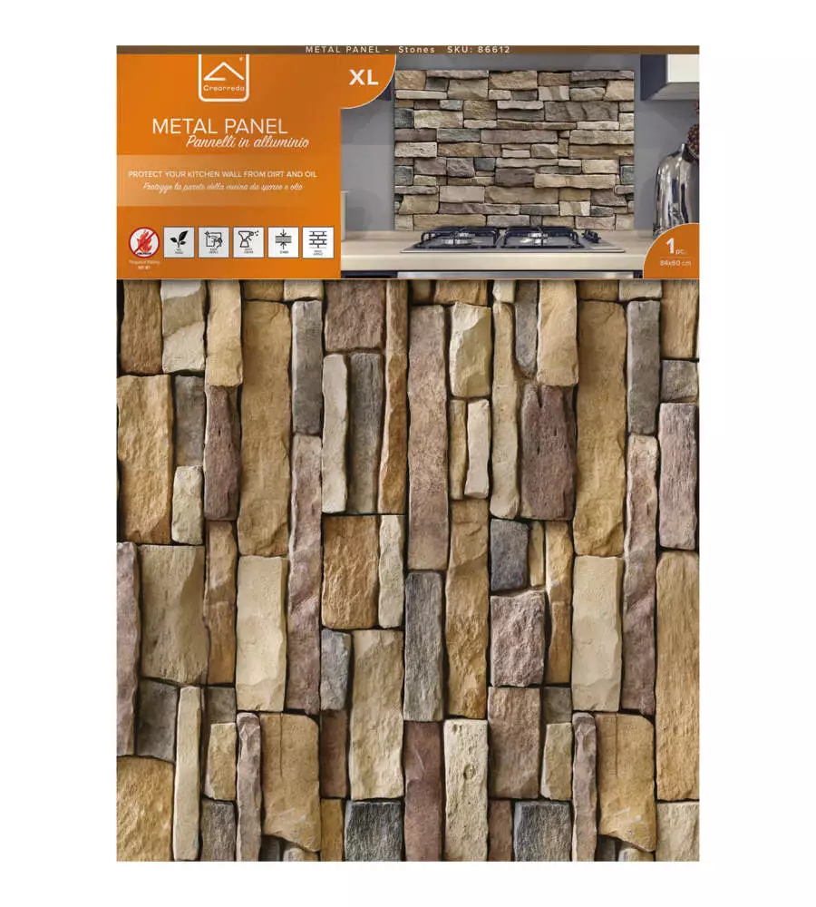 PARASCHIZZI DA CUCINA IN ALLUMINIO FANTASIA "STONES", 84X60 CM