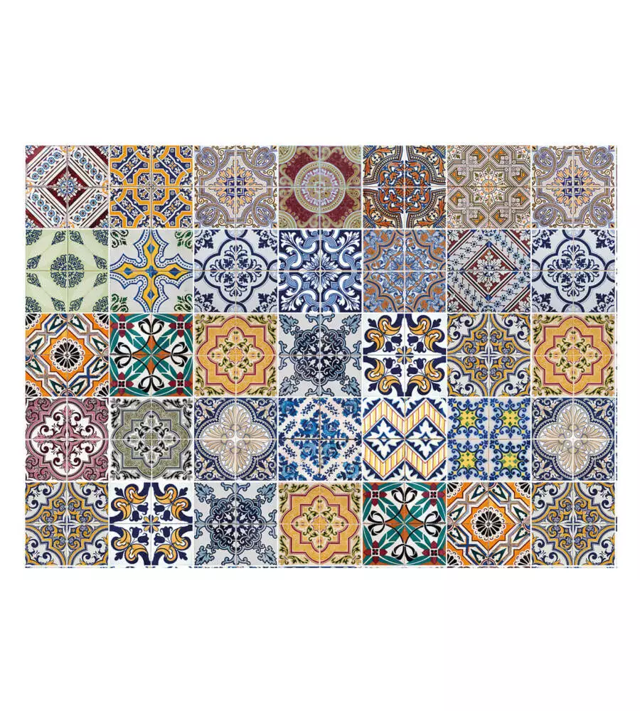 PARASCHIZZI DA CUCINA IN ALLUMINIO FANTASIA "AZULEJOS", 84X60 CM
