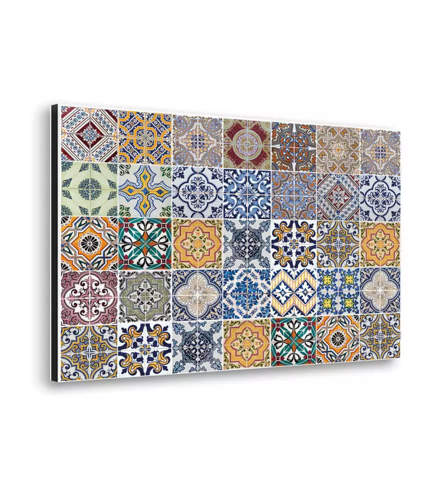 PARASCHIZZI DA CUCINA IN ALLUMINIO FANTASIA "AZULEJOS", 84X60 CM
