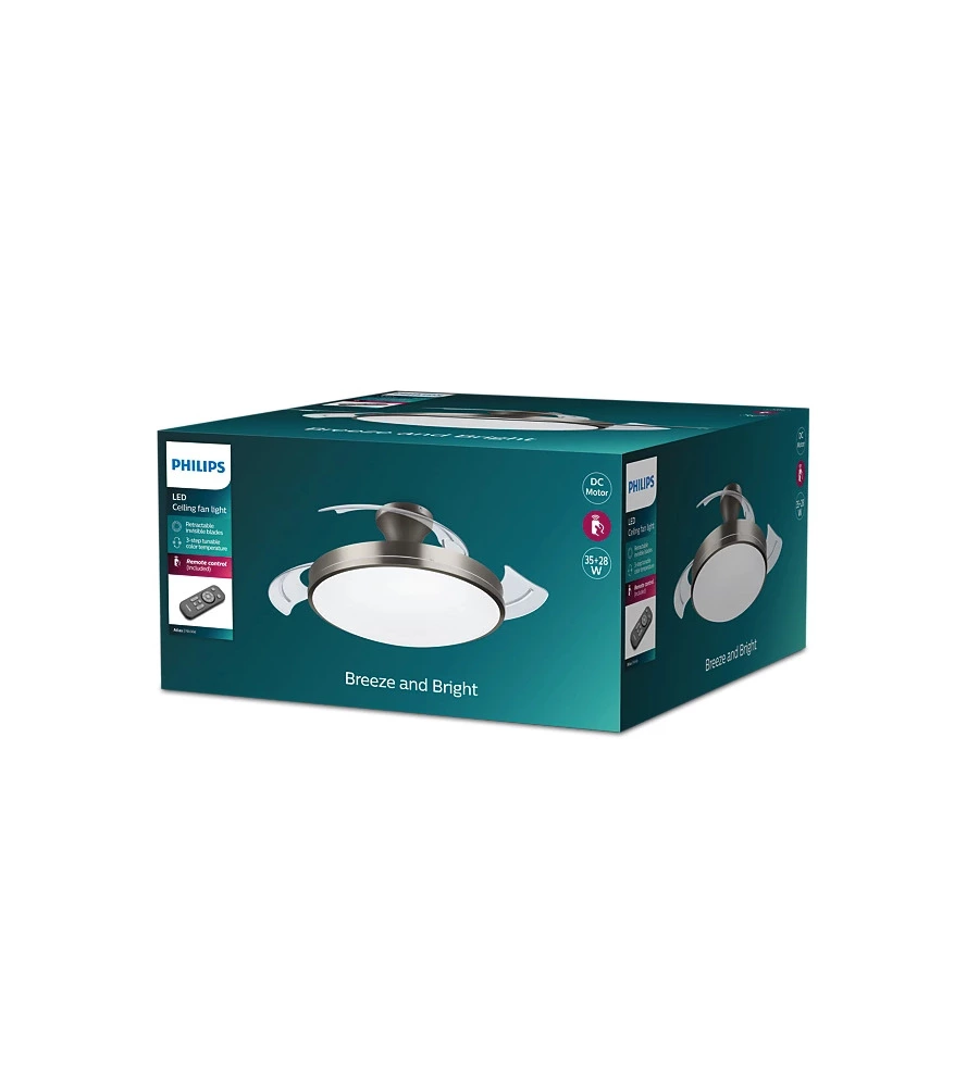 LAMPADA VENTILATORE A LED PHILIPS "ATLAS NICKEL" COLORE ACCIAIO, 5500 K
