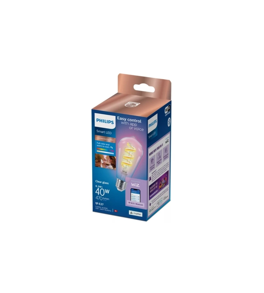 Lampadina smart led trasparente a filamento Philips 470lm