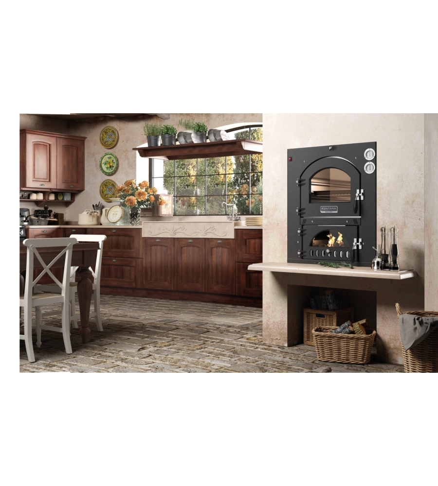 FORNO PIZZA A LEGNA AD INCASSO FONTANA "INC QV 57x45" COLORE ANTRACITE 1 PIZZA
