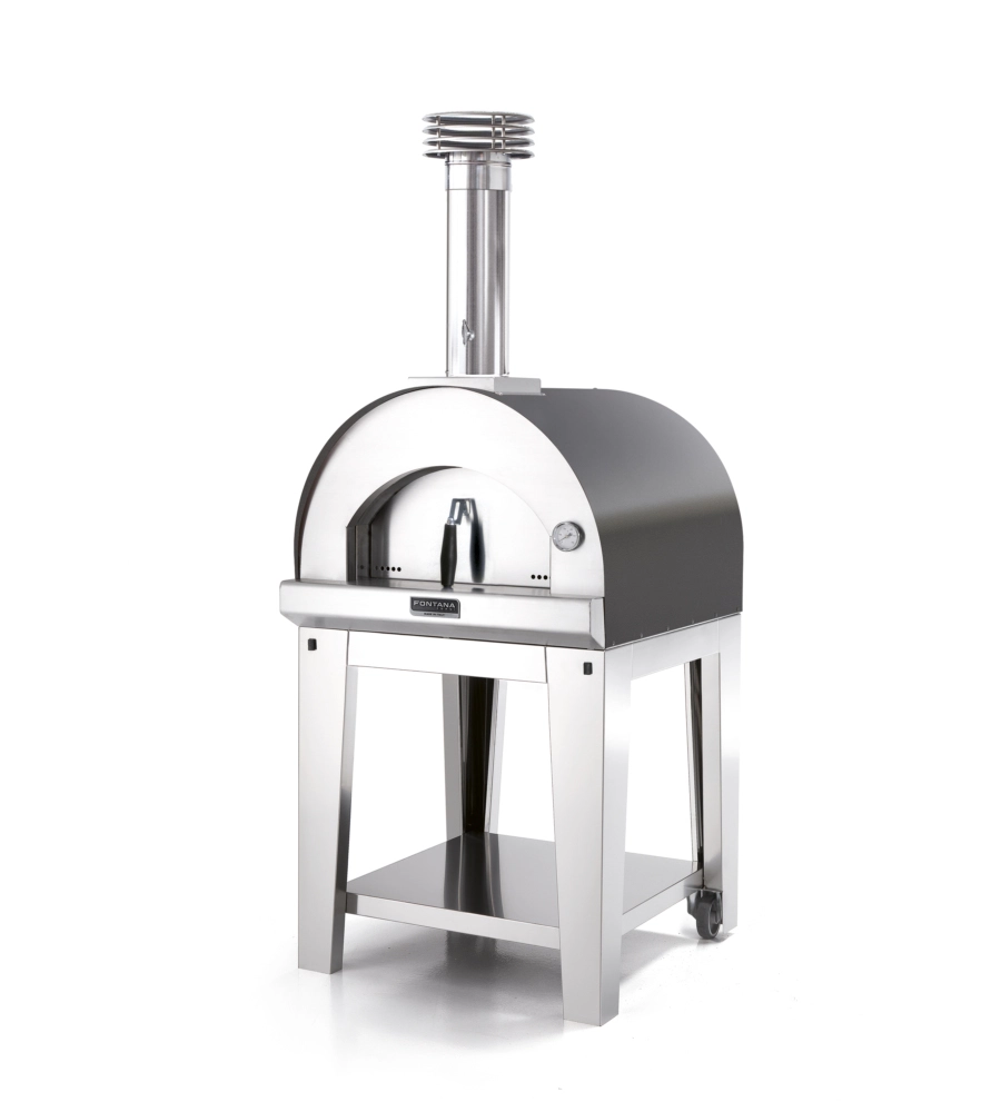 FORNO PIZZA A LEGNA CON CARRELLO FONTANA "MARGHERITA" COLORE ANTRACITE 2 PIZZE