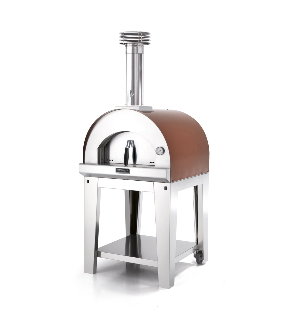 FORNO PIZZA A LEGNA CON CARRELLO FONTANA "MARGHERITA" COLORE ROSSO 2 PIZZE