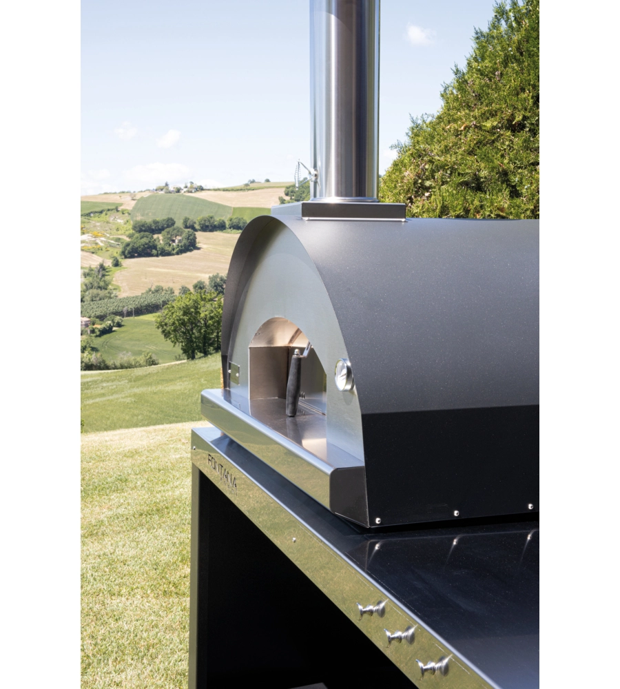 FORNO PIZZA A LEGNA FONTANA "MANGIAFUOCO" COLORE ANTRACITE 4 PIZZE