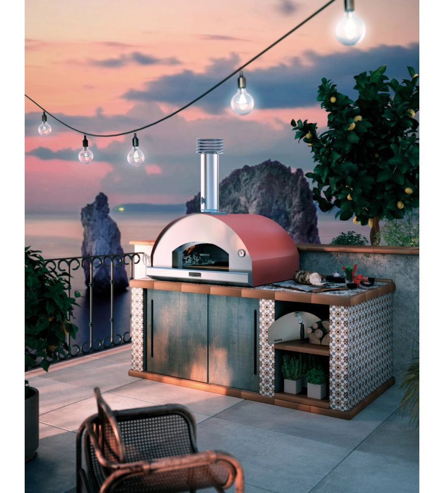FORNO PIZZA A LEGNA FONTANA "MANGIAFUOCO" COLORE ROSSO 4 PIZZE