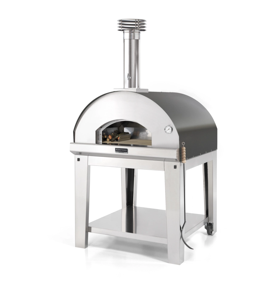 FORNO PIZZA A LEGNA CON CARRELLO FONTANA "MARINARA" COLORE ANTRACITE 5 PIZZE
