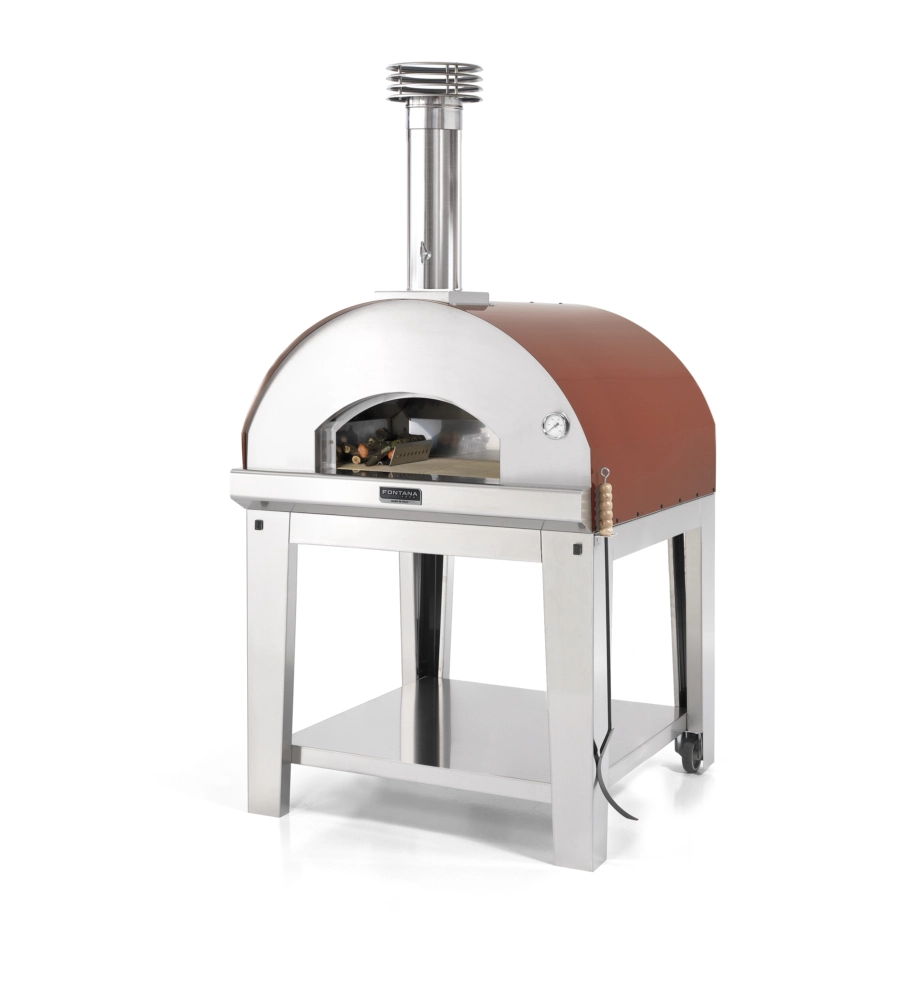 FORNO PIZZA A LEGNA CON CARRELLO FONTANA "MARINARA" COLORE ROSSO 5 PIZZE
