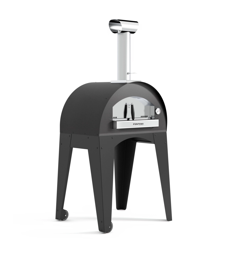 FORNO PIZZA A LEGNA CON CARRELLO FONTANA "ISCHIA" COLORE ANTRACITE 2 PIZZE