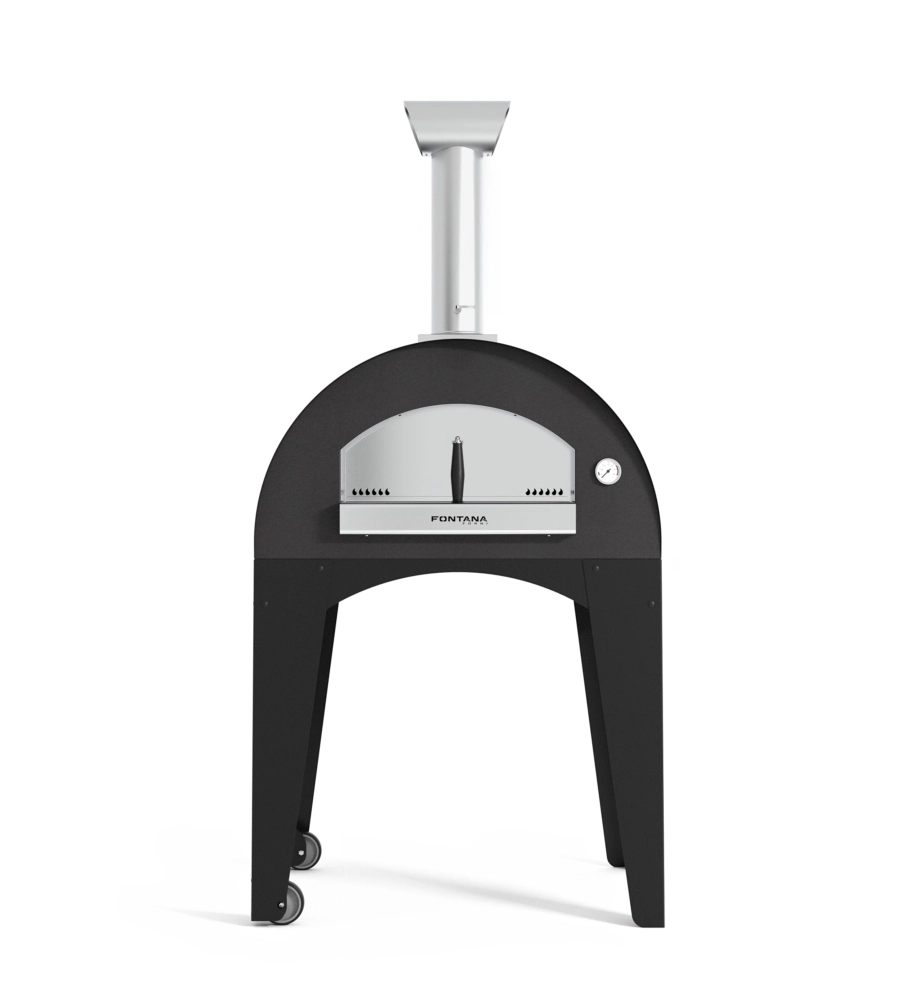 FORNO PIZZA A LEGNA CON CARRELLO FONTANA "CAPRI" COLORE ANTRACITE 2 PIZZE