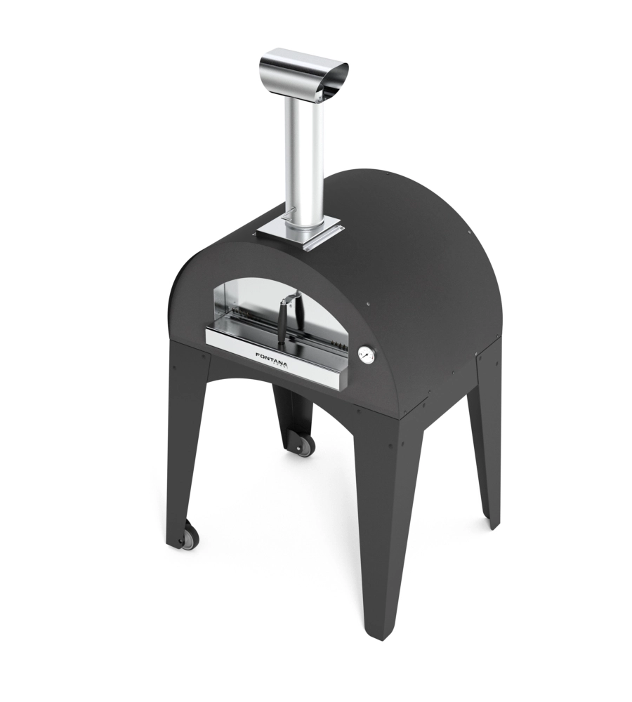 FORNO PIZZA A LEGNA CON CARRELLO FONTANA "CAPRI" COLORE ANTRACITE 2 PIZZE
