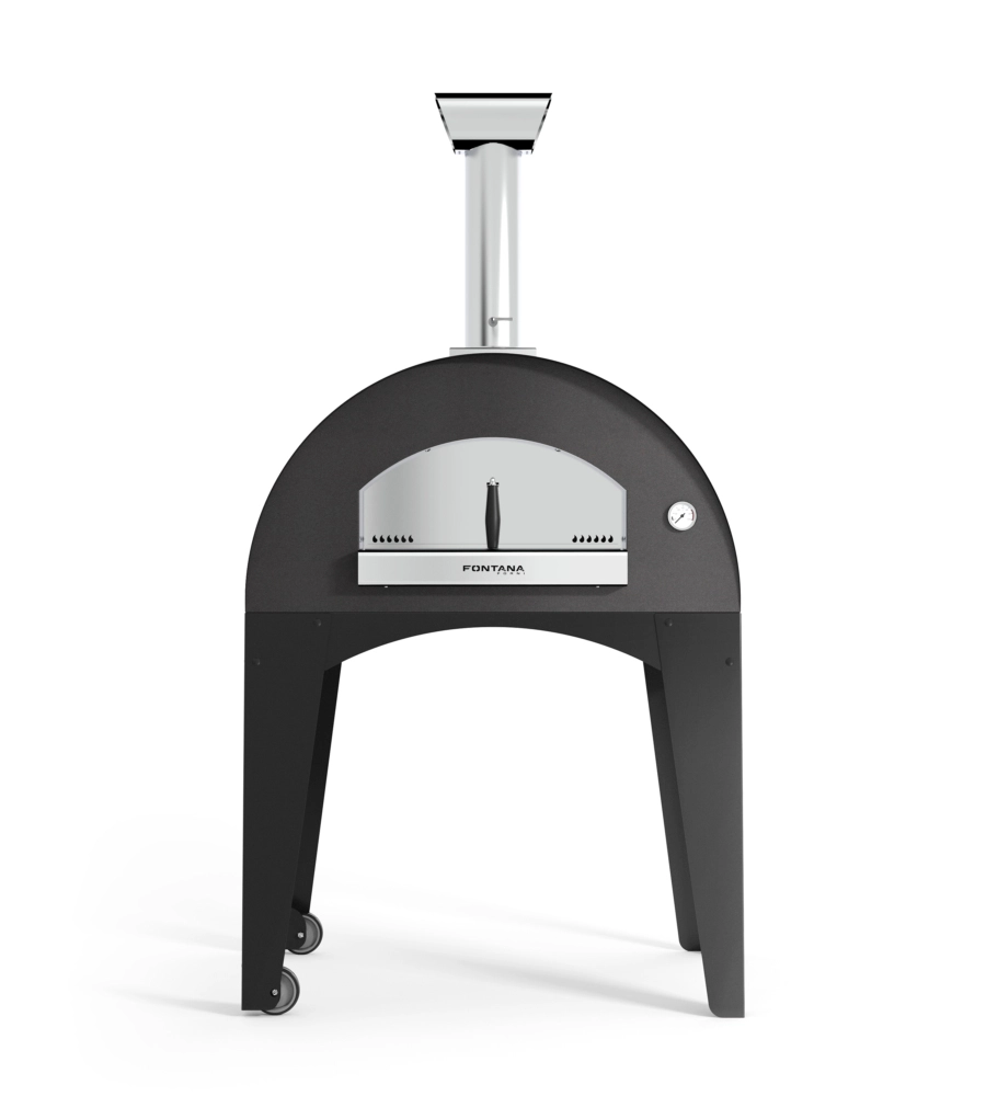 FORNO PIZZA A LEGNA CON CARRELLO FONTANA "AMALFI" COLORE ANTRACITE 3 PIZZE