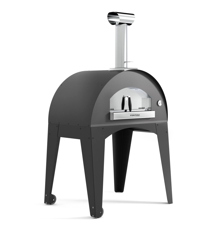 FORNO PIZZA A LEGNA CON CARRELLO FONTANA "AMALFI" COLORE ANTRACITE 3 PIZZE