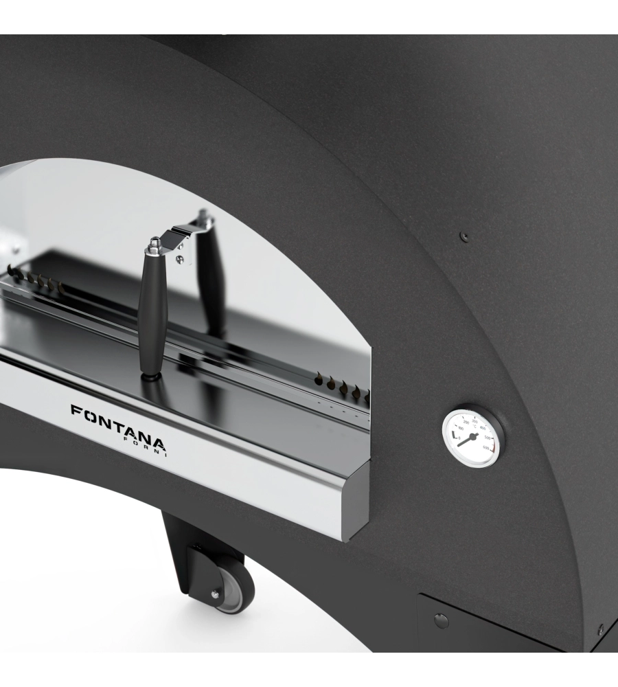 FORNO PIZZA A LEGNA CON CARRELLO FONTANA "AMALFI" COLORE ANTRACITE 3 PIZZE