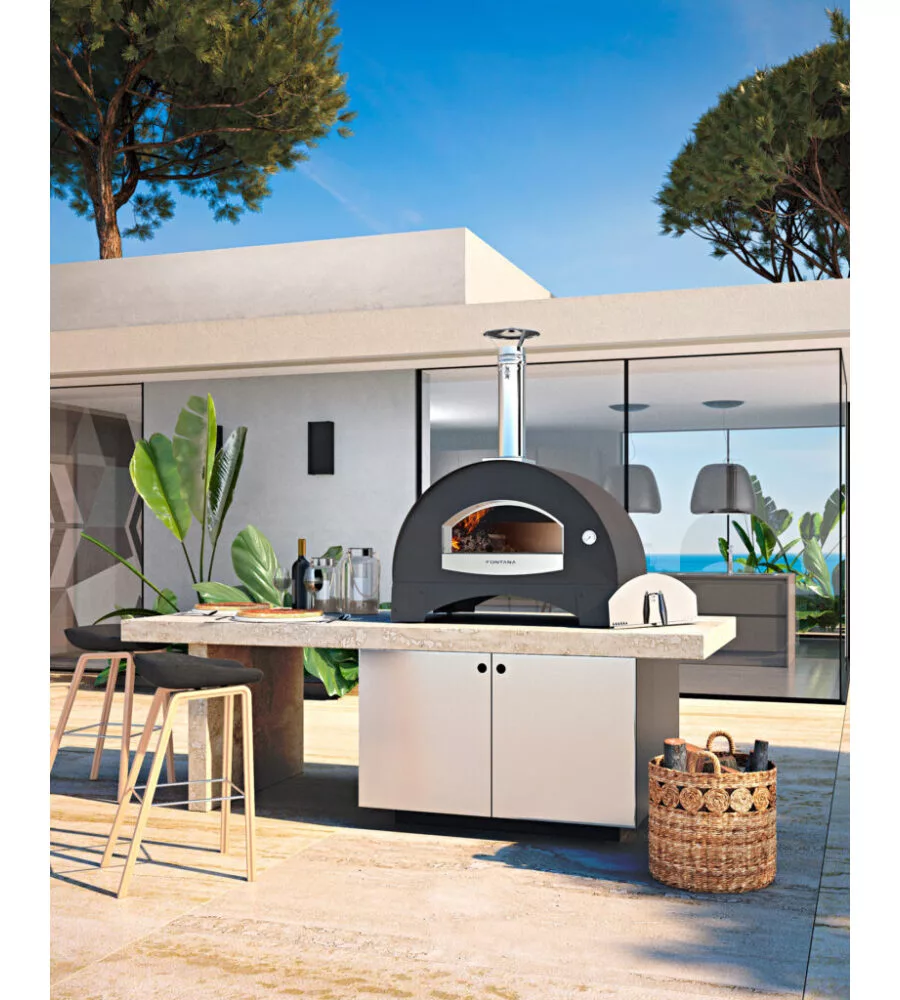 FORNO PIZZA A LEGNA FONTANA "AMALFI" COLORE ANTRACITE 3 PIZZE