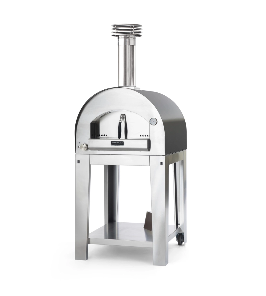 FORNO PIZZA A GAS CON CARRELLO FONTANA "MARGHERITA" COLORE ANTRACITE 2 PIZZE