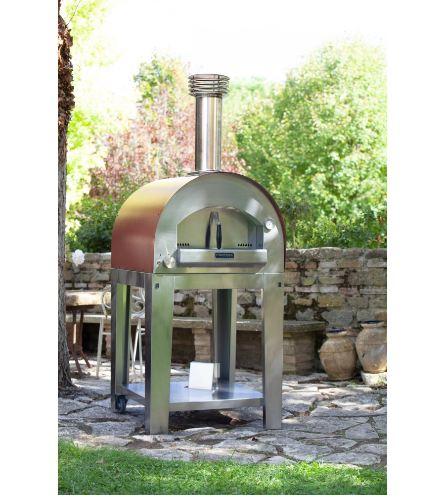 FORNO PIZZA A GAS CON CARRELLO FONTANA "MARGHERITA" COLORE ROSSO 2 PIZZE