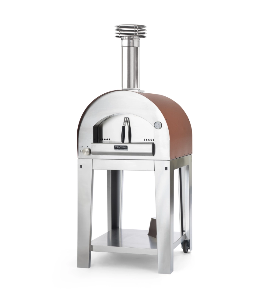 FORNO PIZZA A GAS CON CARRELLO FONTANA "MARGHERITA" COLORE ROSSO 2 PIZZE