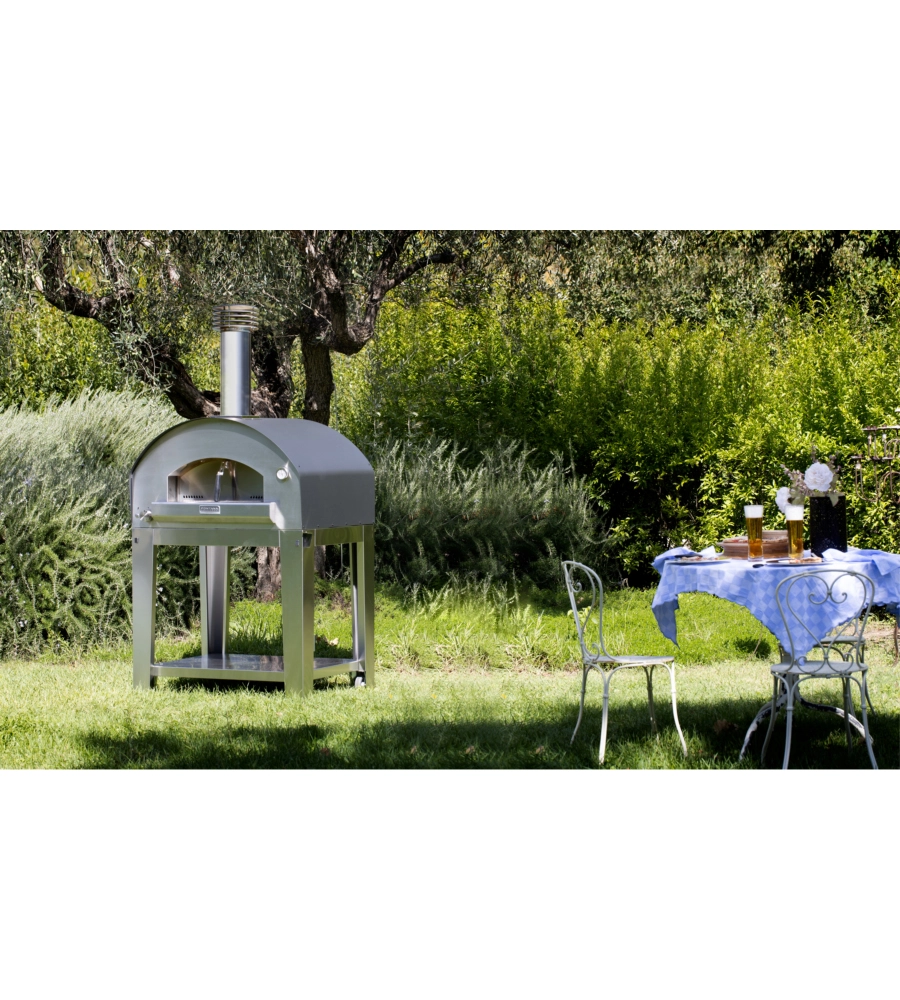 FORNO PIZZA A GAS CON CARRELLO FONTANA "MANGIAFUOCO" COLORE ANTRACITE 4 PIZZE