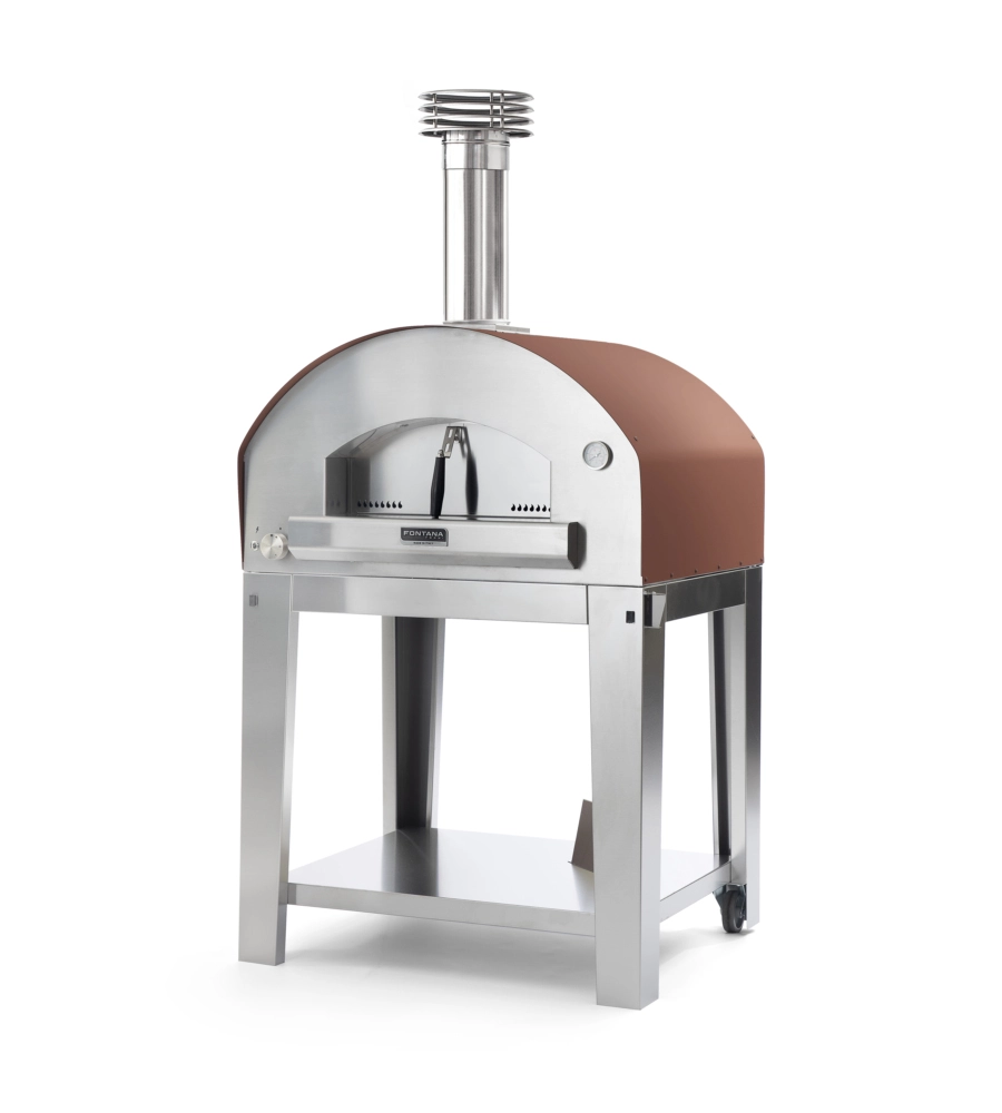 FORNO PIZZA A GAS CON CARRELLO FONTANA "MANGIAFUOCO" COLORE ROSSO 4 PIZZE