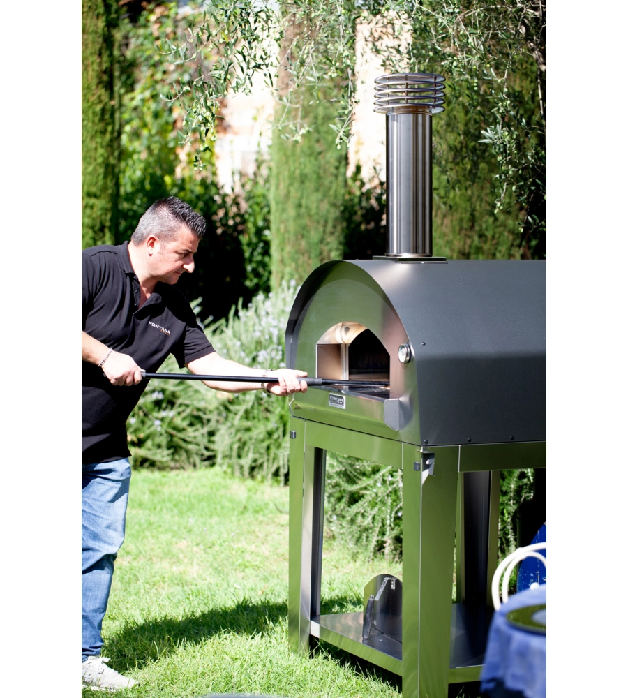 FORNO PIZZA A GAS CON CARRELLO FONTANA "MARINARA" COLORE ANTRACITE 5 PIZZE