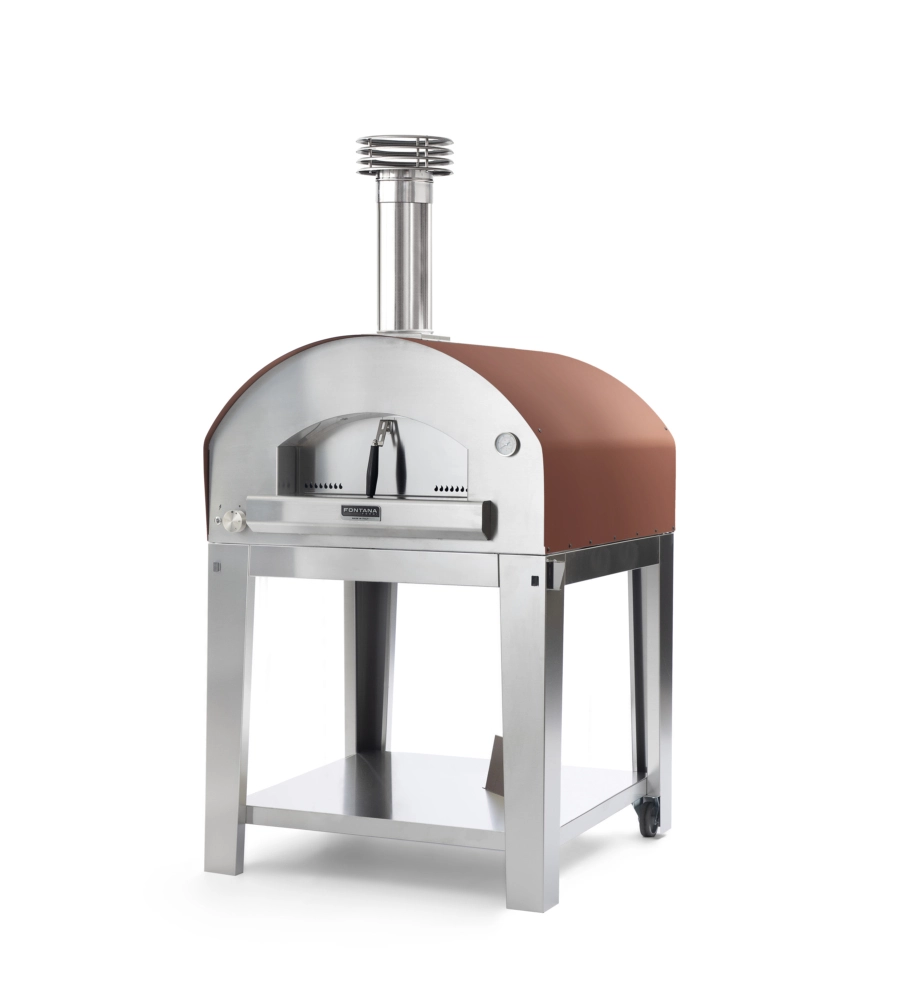 FORNO PIZZA A GAS CON CARRELLO FONTANA "MARINARA" COLORE ROSSO 5 PIZZE