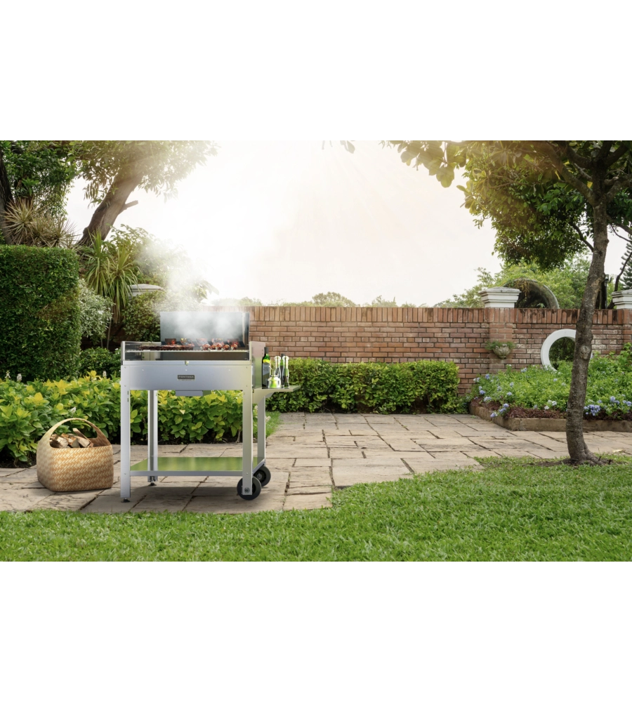 BARBECUE A LEGNA O CARBONELLA FONTANA "TIRRENO" COLORE ACCIAIO E GRIGLIA 80X40