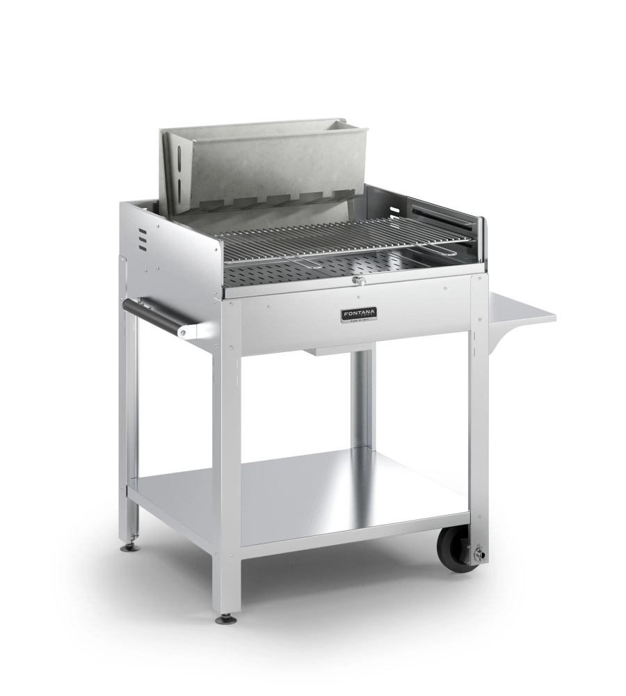 BARBECUE A LEGNA O CARBONELLA FONTANA "TIRRENO" COLORE ACCIAIO E GRIGLIA 80X40