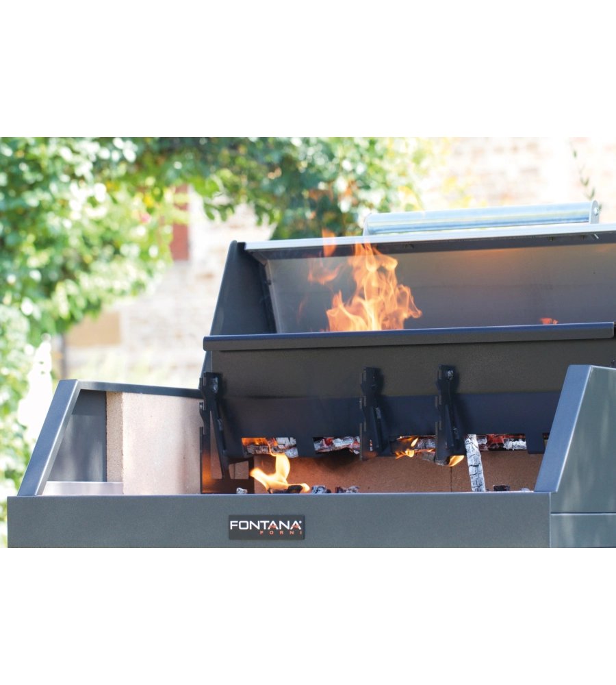BARBECUE A LEGNA FONTANA "TIRRENO APPOGGIO" COLORE ACCIAIO E GRIGLIA 80X40