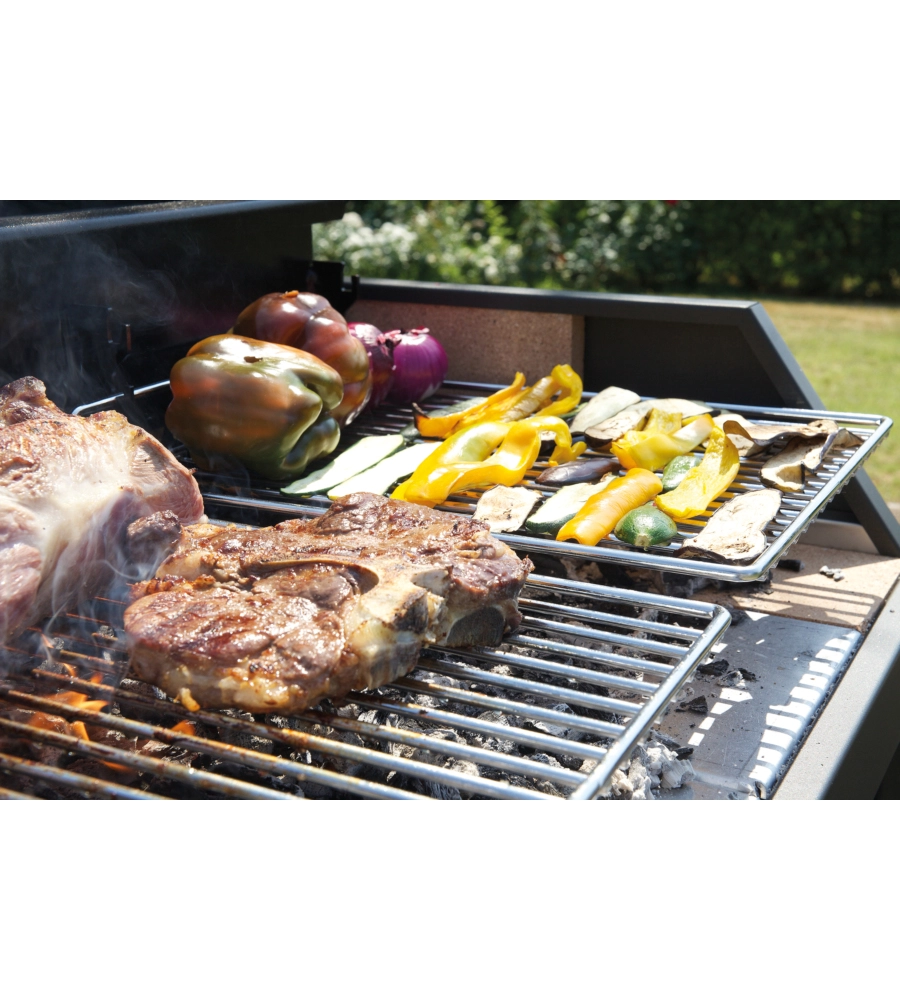 BARBECUE A LEGNA FONTANA "TIRRENO APPOGGIO" COLORE ACCIAIO E GRIGLIA 80X40