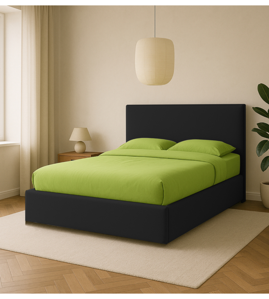 LETTO MATRIMONIALE CONTENITORE "ZOOM" IN ECOPELLE NERO 160X190 CM