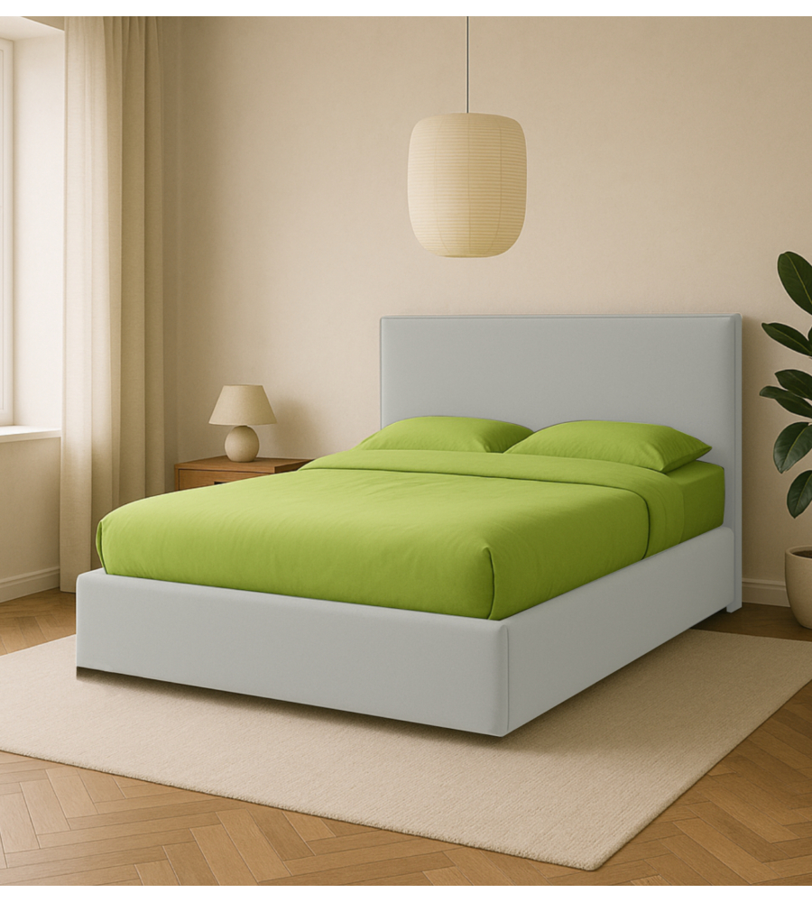 LETTO MATRIMONIALE CONTENITORE "ZOOM" IN TESSUTO BIANCO 160X190 CM