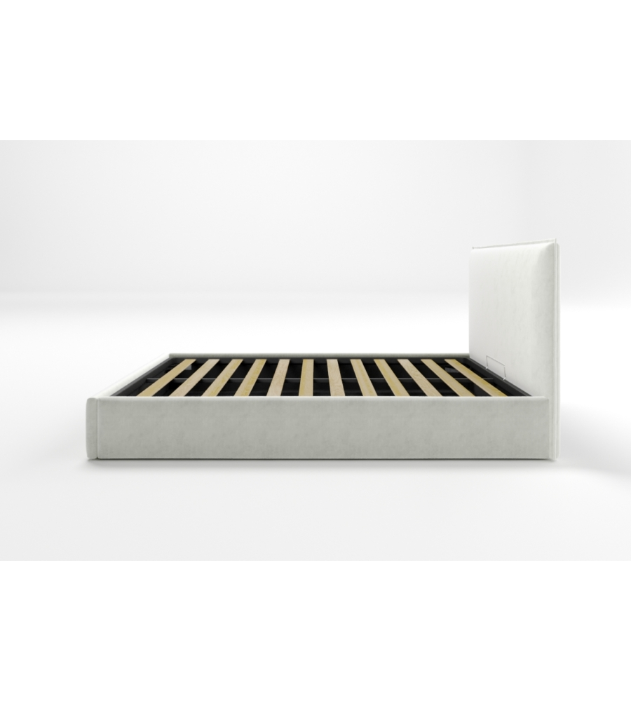 LETTO MATRIMONIALE CONTENITORE "ZOOM" IN TESSUTO BIANCO 160X190 CM