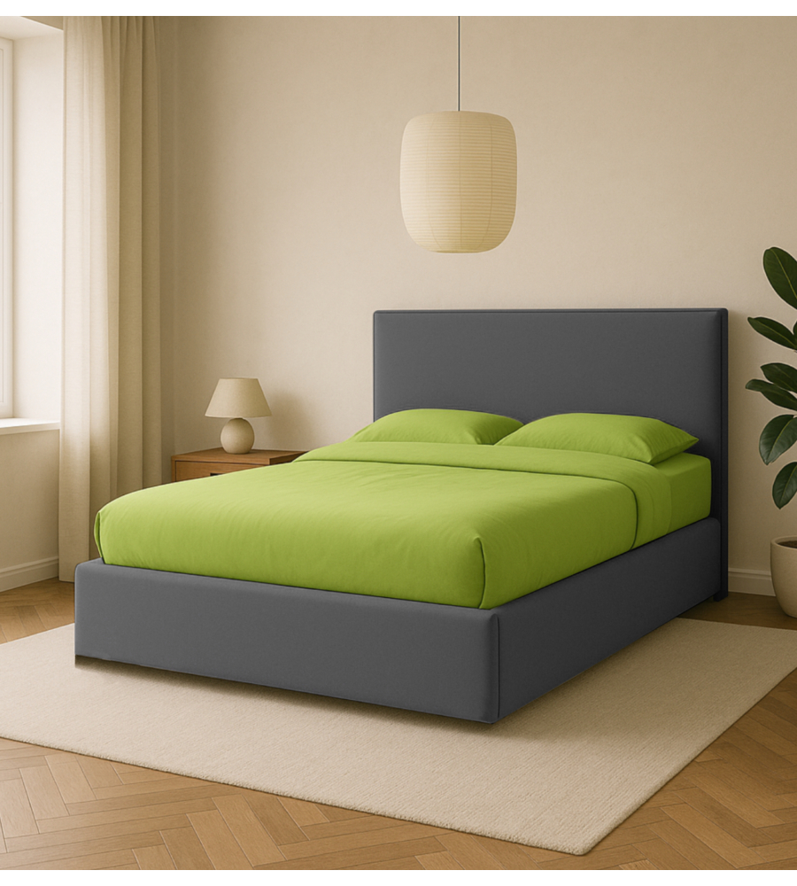 LETTO MATRIMONIALE CONTENITORE "ZOOM" IN TESSUTO GRIGIO 160X190 CM