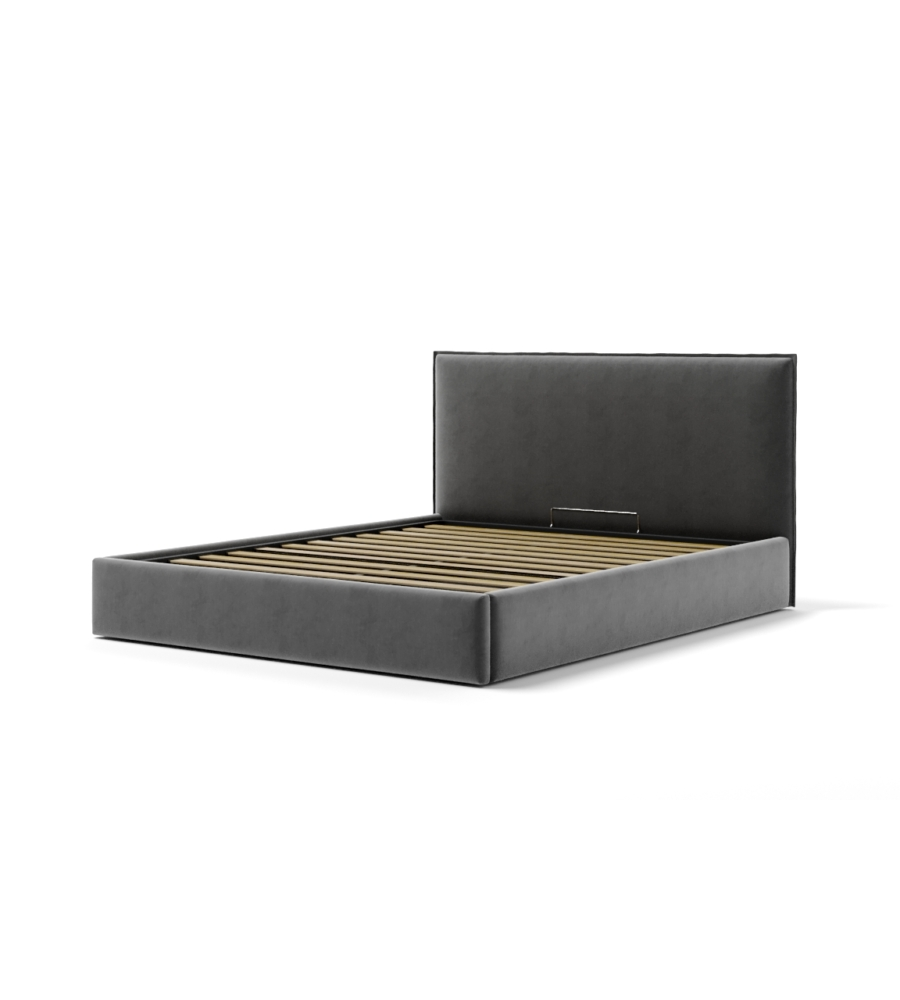 LETTO MATRIMONIALE CONTENITORE "ZOOM" IN TESSUTO GRIGIO 160X190 CM