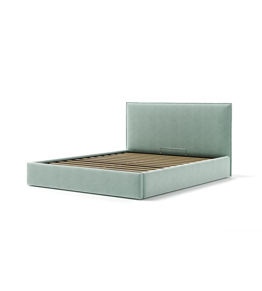 LETTO MATRIMONIALE CONTENITORE "ZOOM" IN TESSUTO CELESTE 160X190 CM