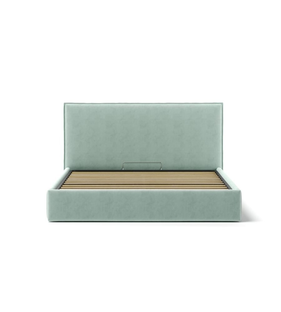 LETTO MATRIMONIALE CONTENITORE "ZOOM" IN TESSUTO CELESTE 160X190 CM