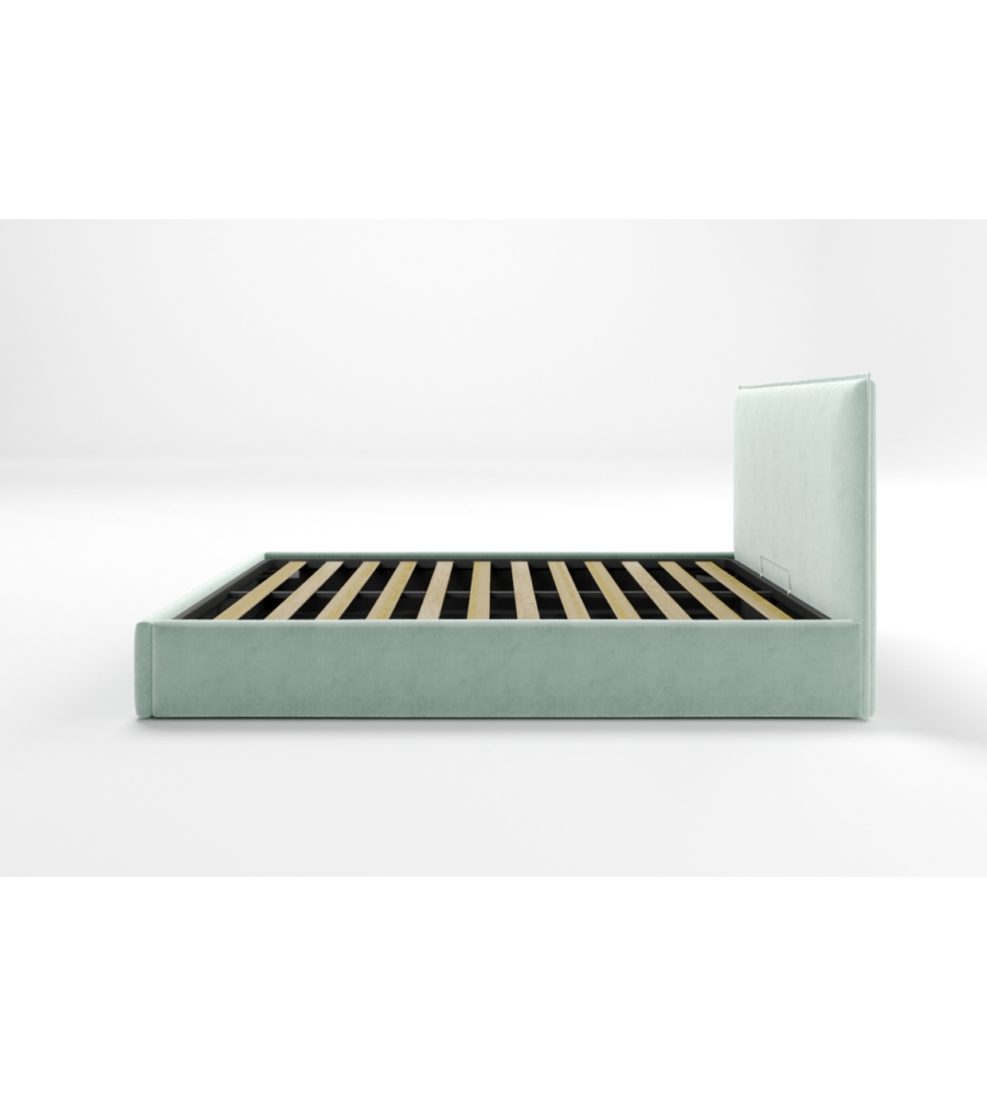 LETTO MATRIMONIALE CONTENITORE "ZOOM" IN TESSUTO CELESTE 160X190 CM