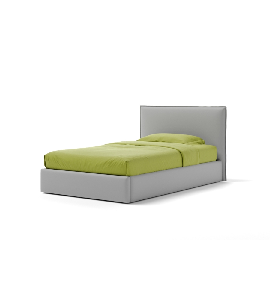 LETTO PIAZZA E MEZZA CONTENITORE "ZOOM" IN ECOPELLE GRIGIO 120X190 CM