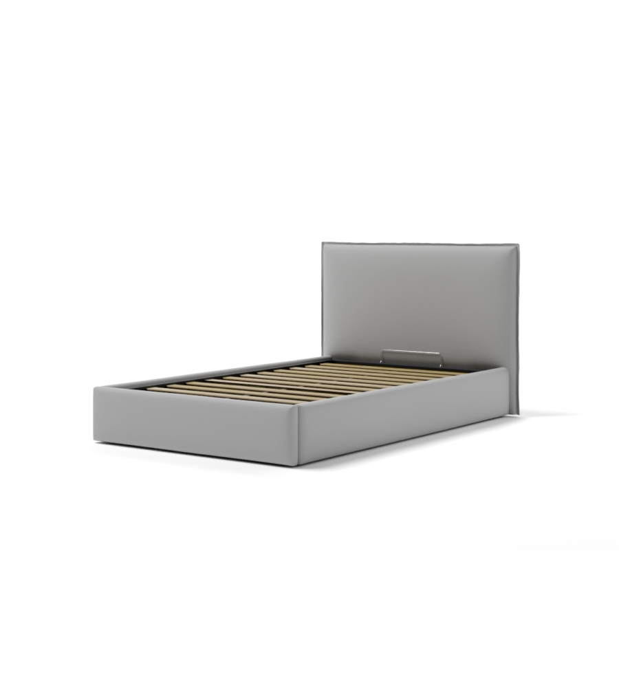 LETTO PIAZZA E MEZZA CONTENITORE "ZOOM" IN ECOPELLE GRIGIO 120X190 CM