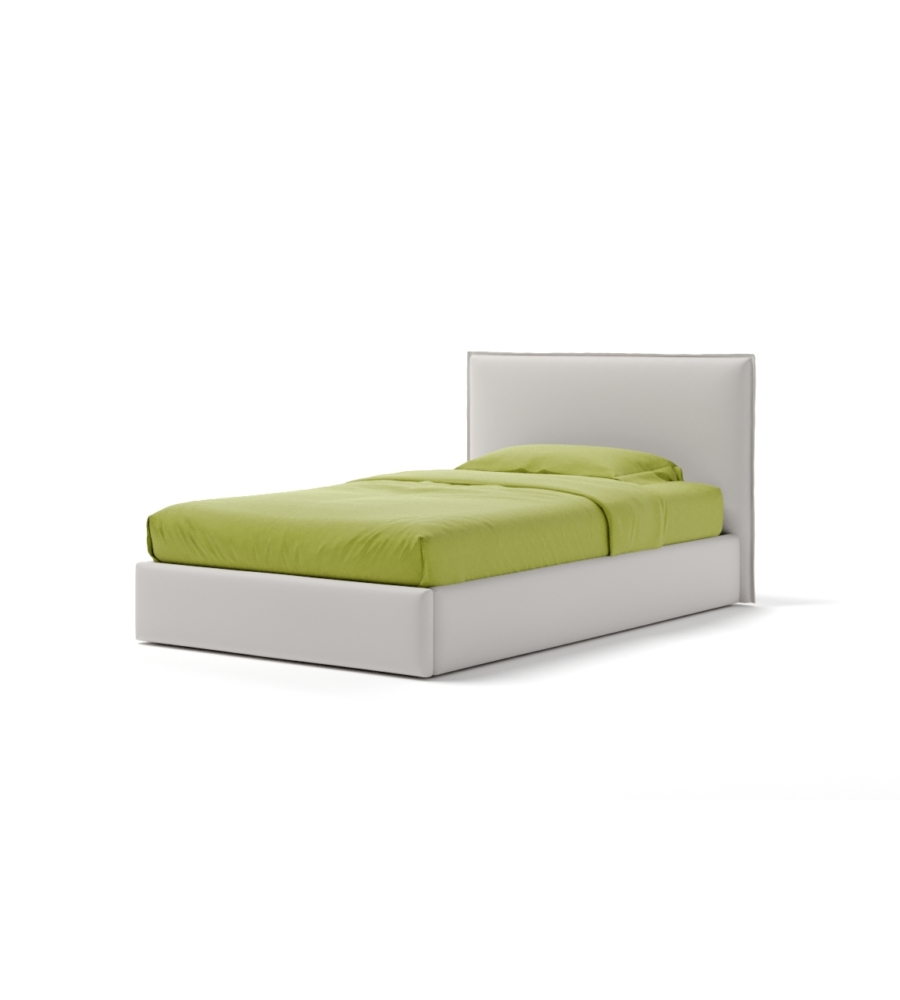 LETTO PIAZZA E MEZZA CONTENITORE "ZOOM" IN ECOPELLE BIANCO 120X190 CM