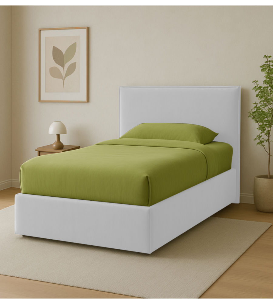 LETTO PIAZZA E MEZZA CONTENITORE "ZOOM" IN ECOPELLE BIANCO 120X190 CM