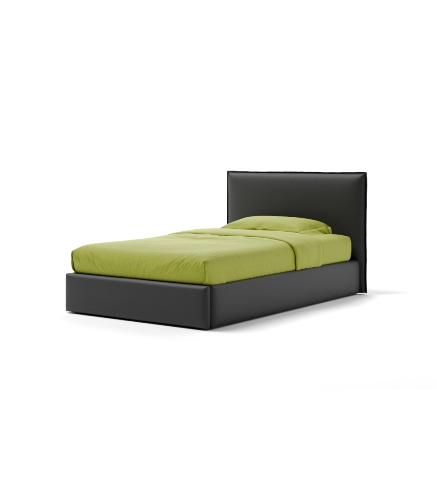 LETTO PIAZZA E MEZZA CONTENITORE "ZOOM" IN ECOPELLE NERO 120X190 CM